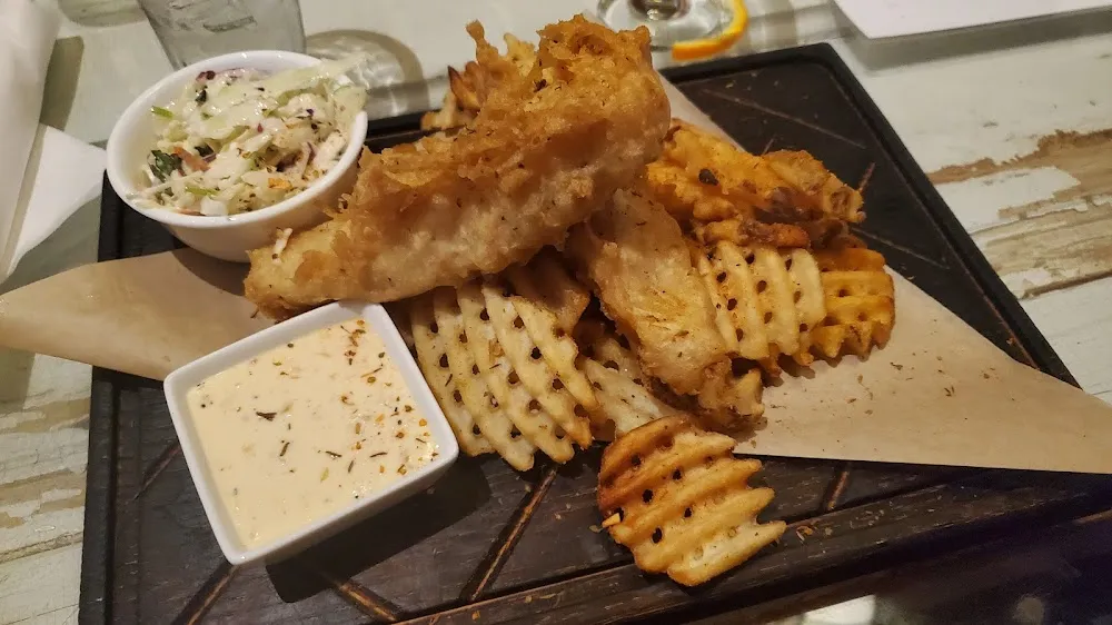 Cod Dinner with Waffle Fries and Coleslaw